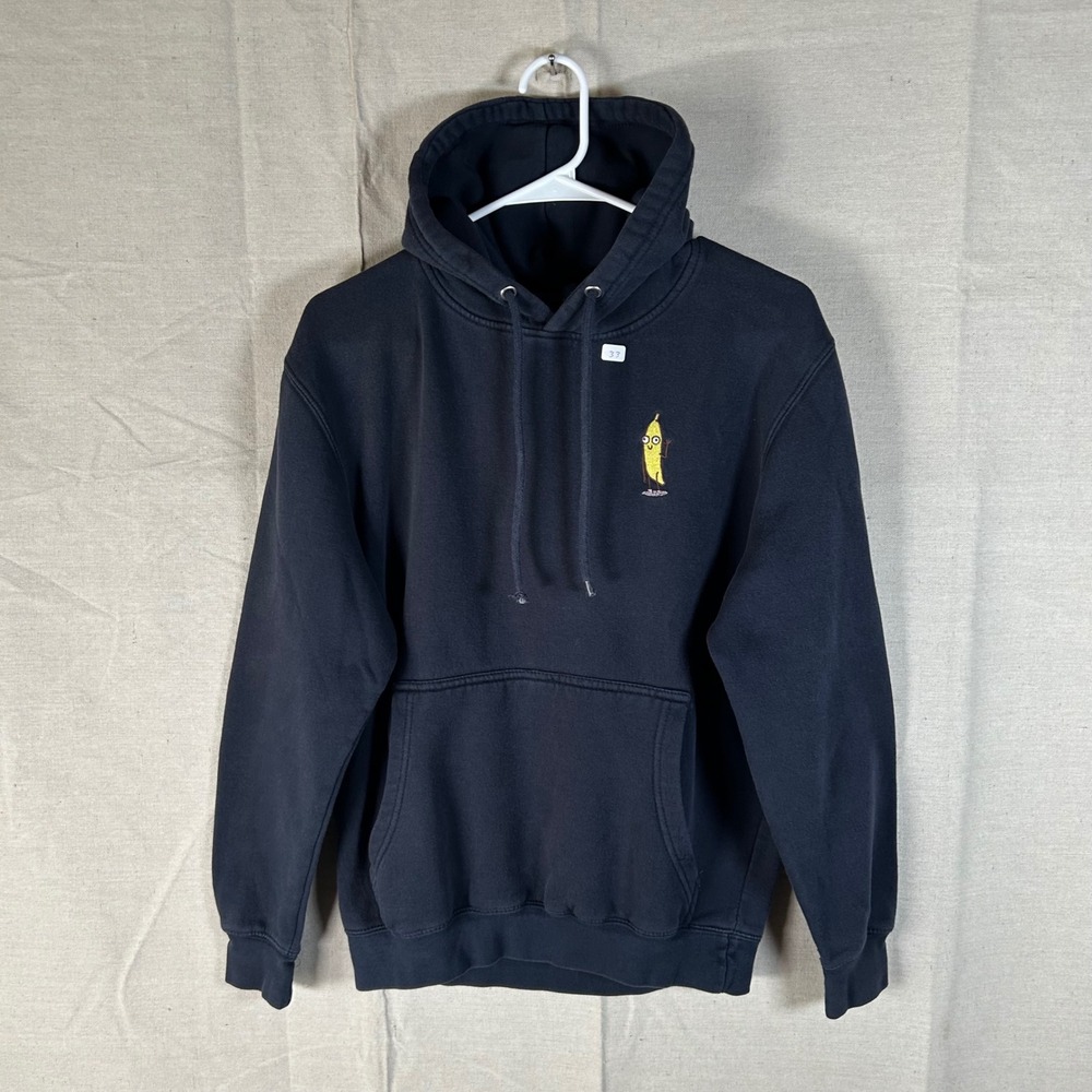 Blue Crown Mens Embroidered Banana Character Hoodie Black Size S Pullover